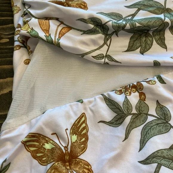 Ruched one shoulder cream and yellow butterfly floral swimsuit mesh size XL XXL - Picture 2 of 4